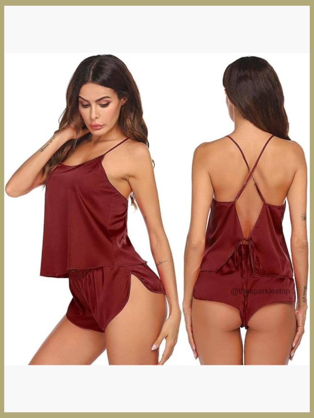 Satin Backless Lingerie Pajamas Set Cami Top and Shorts Nightwear